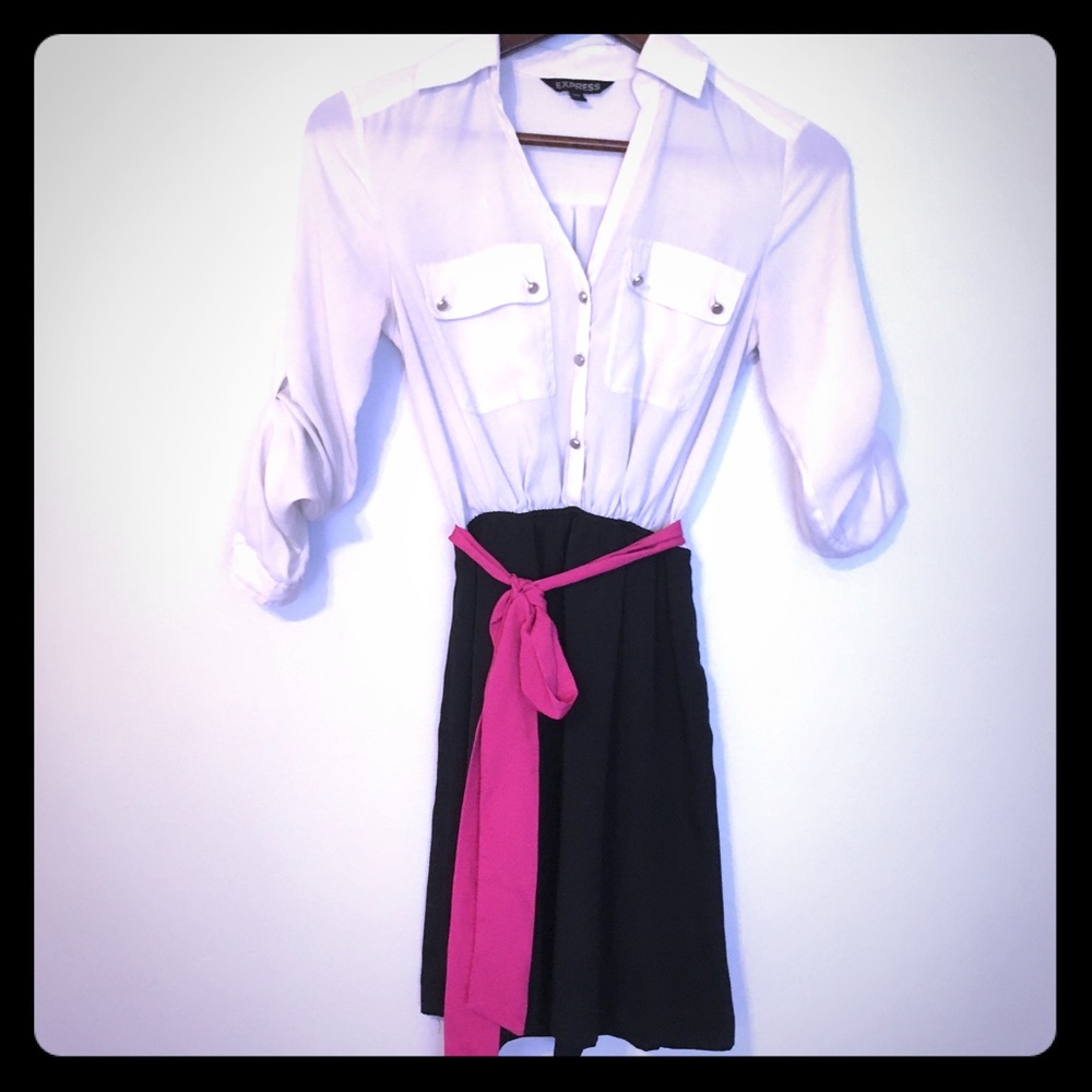 White and Black color block Dress - Express